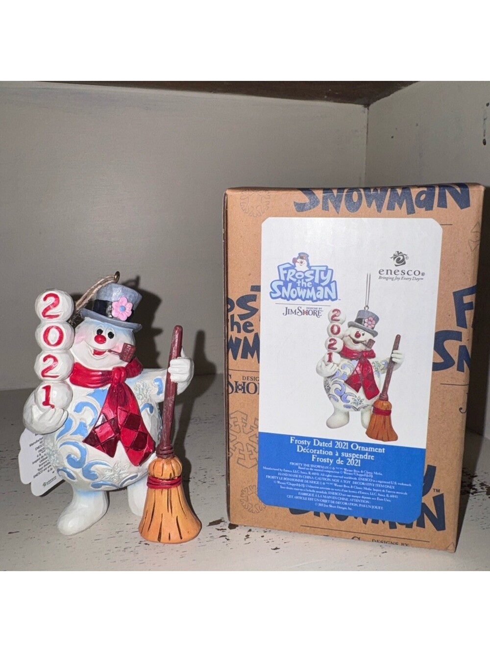 Jim Shore Frosty Snowman 2021 Ornament - Red, Blue, White